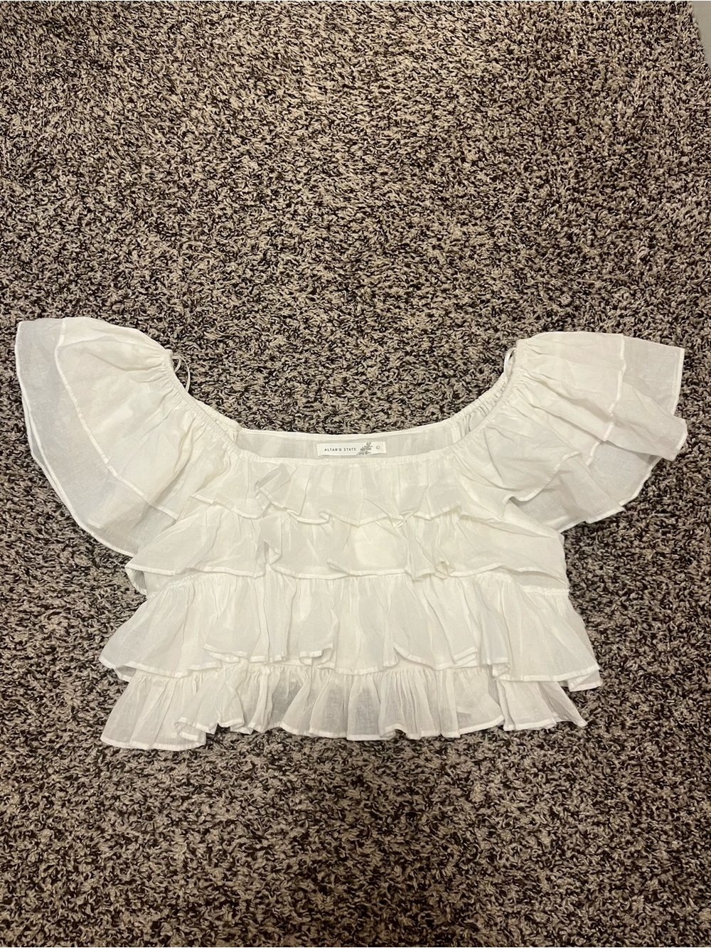 Altar'd State White Tiered Ruffle Crop Top